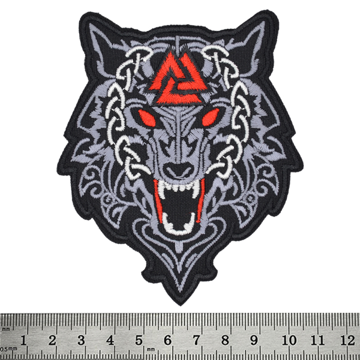 Wolf (Fenrir), Red Valknut Embroidered Patch