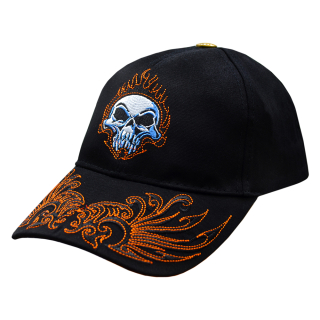 Burning Skull (Orange) Embroidered Baseball Cap