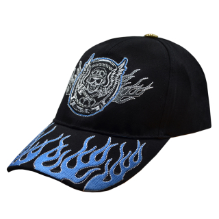 Born To Ride(Blue Flame, Skull and Wings) Embroidered Baseball Cap