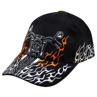 Motorcycle (White and Orange Flame) Embroidered Baseball Cap