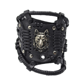 Steampunk (bsp-51) Black Bracelet Wolf's Head