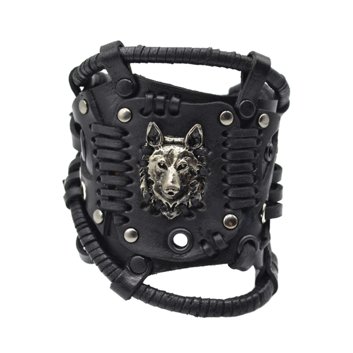 Steampunk (bsp-51) Black Bracelet Wolf's Head
