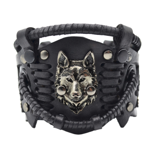 Steampunk (bsp-55) Black Bracelet on rivets Wolf