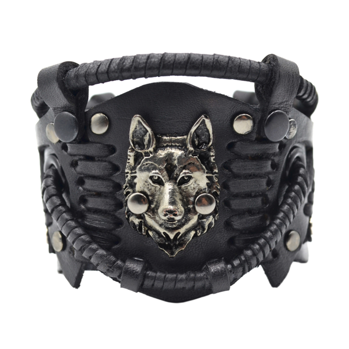 Steampunk (bsp-55) Black Bracelet on rivets Wolf