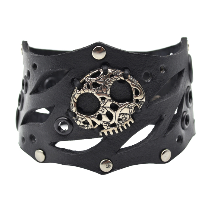 Steampunk (bsp-57) Black Bracelet Ethnic Skull