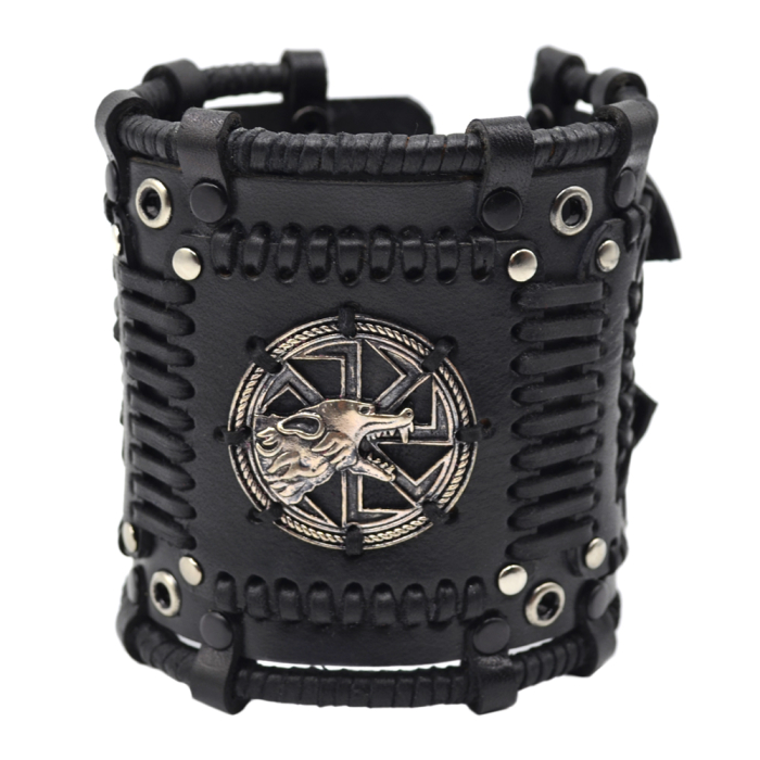 Steampunk (bsp-58) Black Bracelet Kolovrat with a wolf