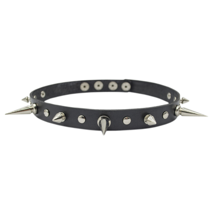 Leather choker with large and curly spikes (csl-002)