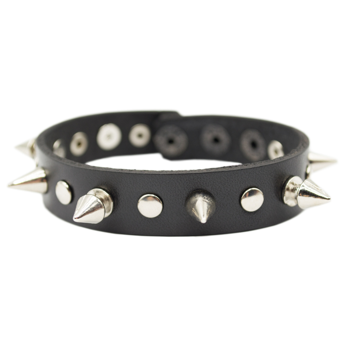 Leather bracelet with small and curly spikes (bsl-004)