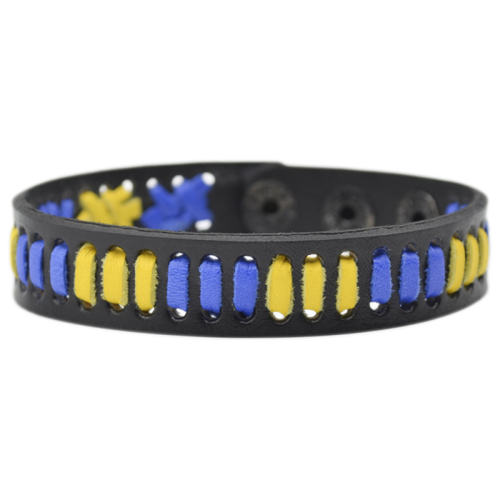 Yellow-blue leather bracelet (ptsbua-005)