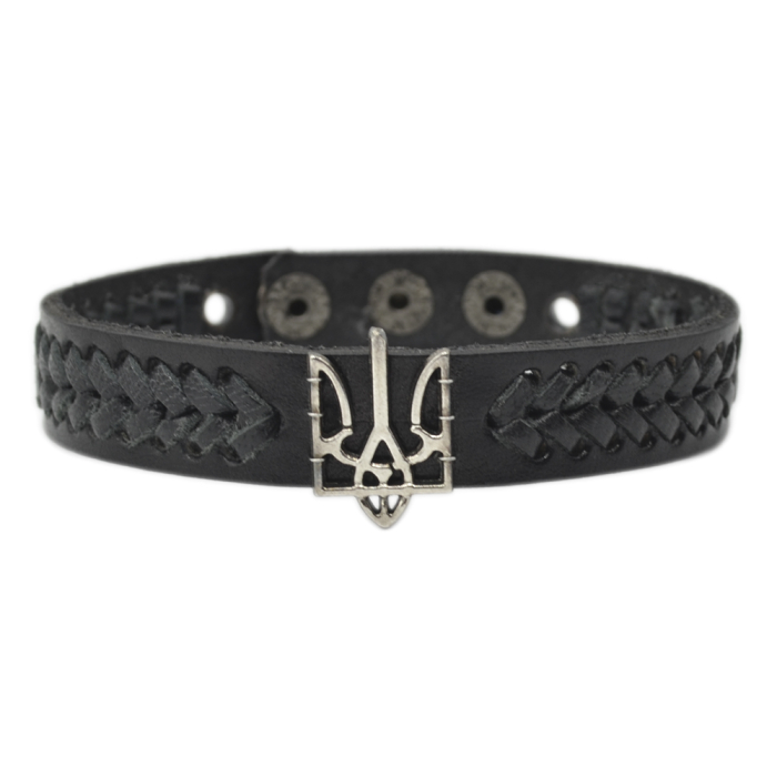 Black leather bracelet with Trident (ptsbua-006)