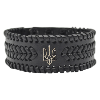 Braided leather black bracelet with Trident (ptsbua-007)
