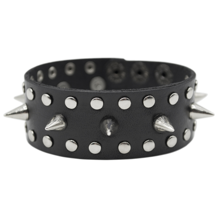 Leather bracelet with 9 small spikes and holnitens (bsl-005)