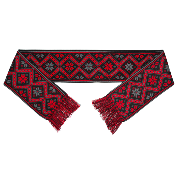 Scarf Ukrainian embroidery - Star of the Mother (red-black)