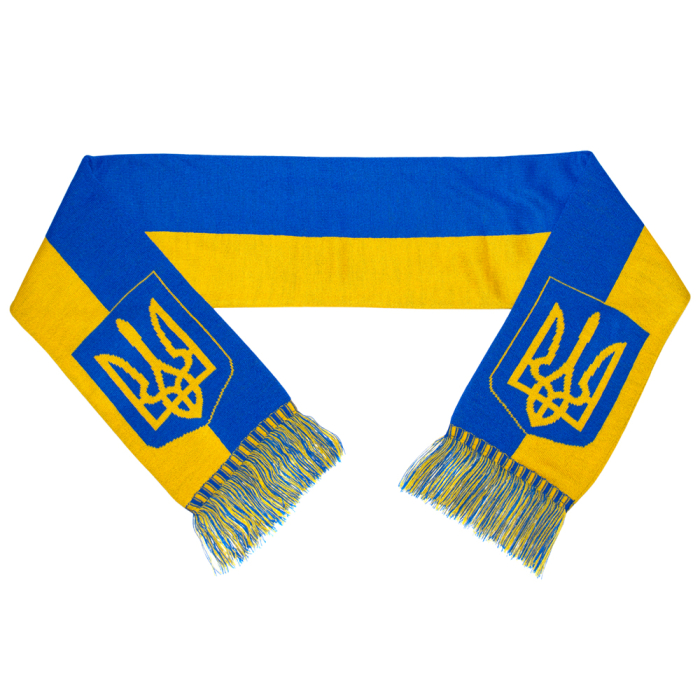 Yellow-blue scarf with coat of arms and map of Ukraine