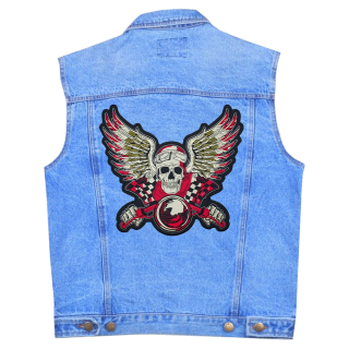 Skeleton motorcycle racer with angel wings Back thermal patch (thps-090)
