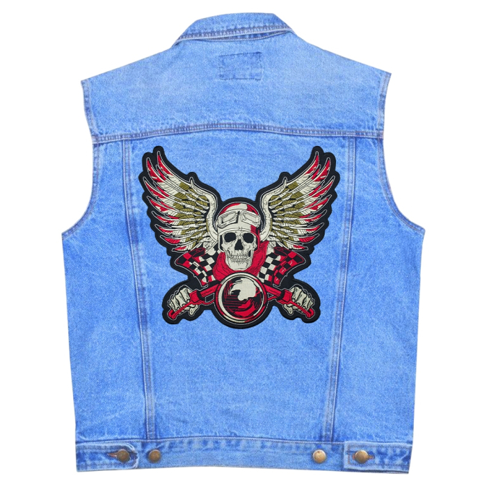 Skeleton motorcycle racer with angel wings Back thermal patch (thps-090)