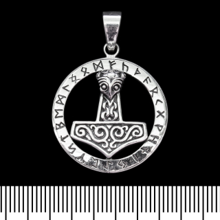 Thor's Hammer Pendant in a Runic Circle (Silver, 925) (sp-114)