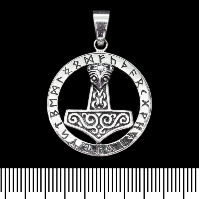 Thor's Hammer Pendant in a Runic Circle (Silver, 925) (sp-114)