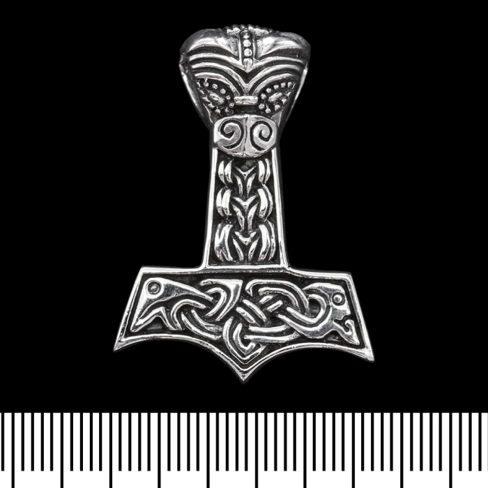 Thor's Hammer Pendant with a Pattern (Silver, 925) (sp-116)