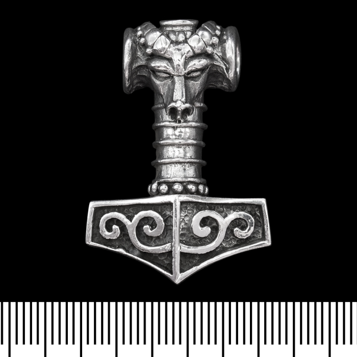 Thor's Hammer Pendant with a Ram's Head (Silver, 925) (sp-117)