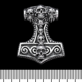 Thor's Hammer Pendant with Skulls (Silver, 925) (sp-119)