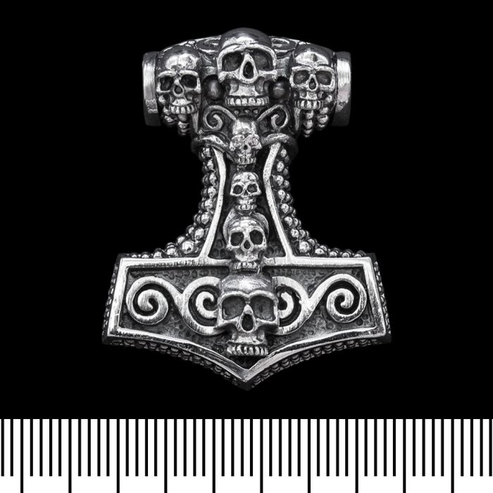 Thor's Hammer Pendant with Skulls (Silver, 925) (sp-119) Thor's Hammer Pendant with Skulls (Silver, 925) (sp-119)