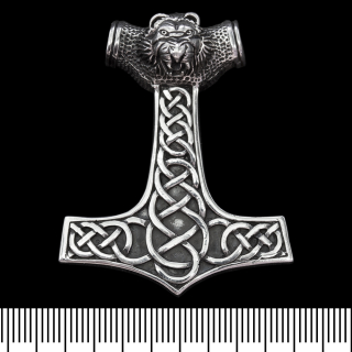 Thor's Hammer Pendant with a Lion's Head (Silver, 925) (sp-121)