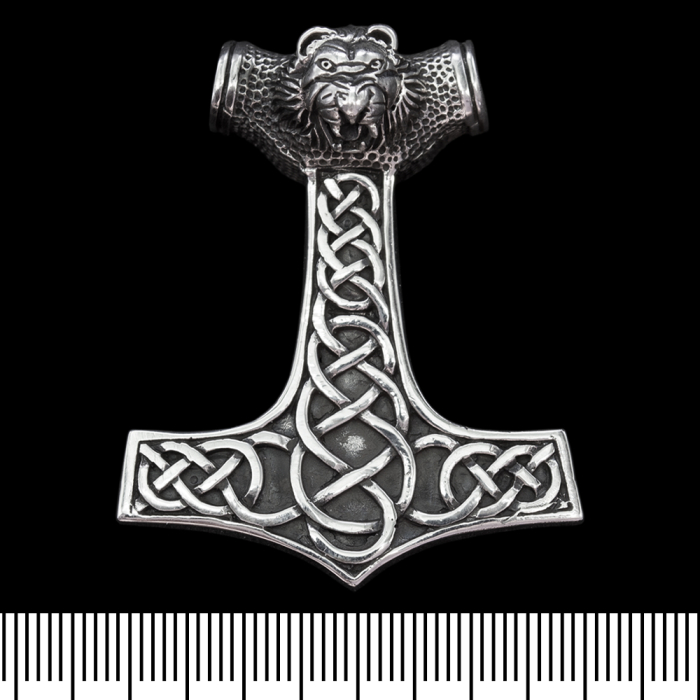 Thor's Hammer Pendant with a Lion's Head (Silver, 925) (sp-121)
