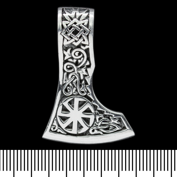 Pendant Perun's Axe with Kolovorot and Svarog's Star (silver, 925 assay value) (sp-129)
