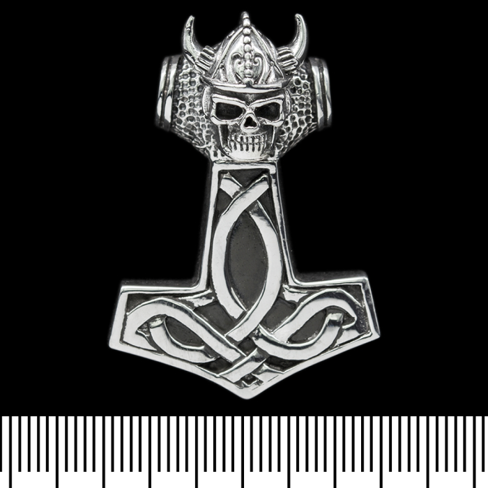 Thor's Hammer Pendant with a Viking Skull (silver, 925 assay value) (sp-130)
