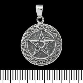 Pentagram Medallion Pendant in a Braided Circle (silver, 925 assay value) (sp-134)