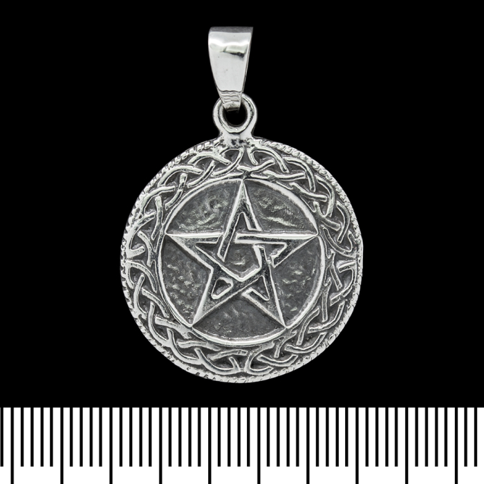 Pentagram Medallion Pendant in a Braided Circle (silver, 925 assay value) (sp-134)