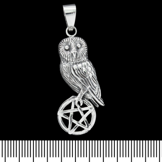 Pendant Owl with pentagram (silver, 925 assay value) (sp-142)
