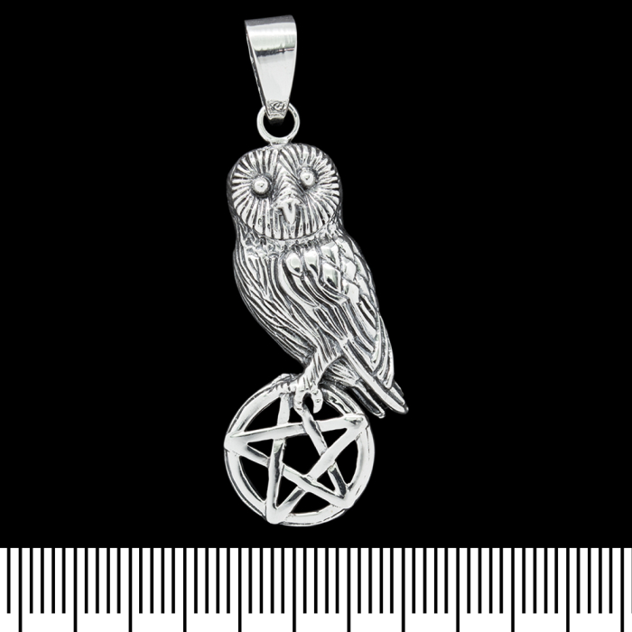 Pendant Owl with pentagram (silver, 925 assay value) (sp-142)