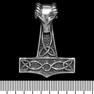 Pendant Thor's Hammer with ram's head and Scandinavian pattern (silver, 925 assay value) (sp-152)