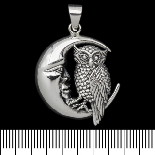 Pendant Owl on a crescent moon (silver, 925 assay value) (sp-159)
