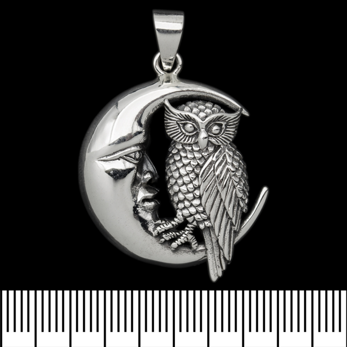 Pendant Owl on a crescent moon (silver, 925 assay value) (sp-159)