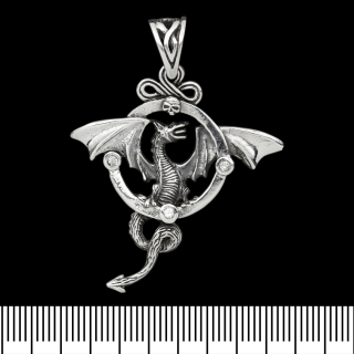 Pendant Winged dragon in a ring (silver, 925 assay value) (sp-161)