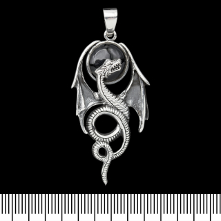 Pendant Winged dragon on the background of the black moon (silver, 925 assay value) (sp-162)