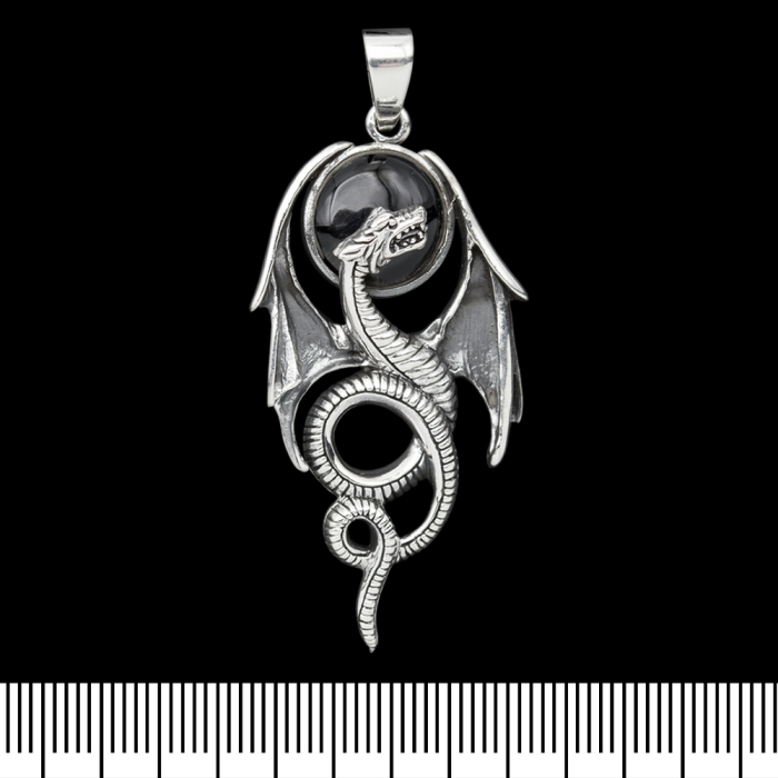 Pendant Winged dragon on the background of the black moon (silver, 925 assay value) (sp-162)