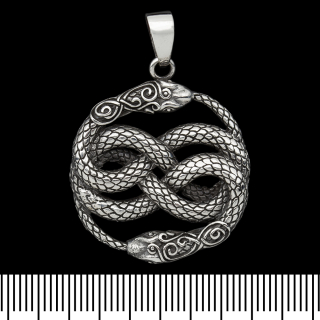 Pendant Ouroboros two snakes with patterns (silver, 925 assay value) (sp-163)