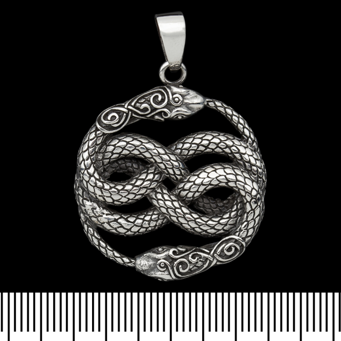 Pendant Ouroboros two snakes with patterns (silver, 925 assay value) (sp-163)