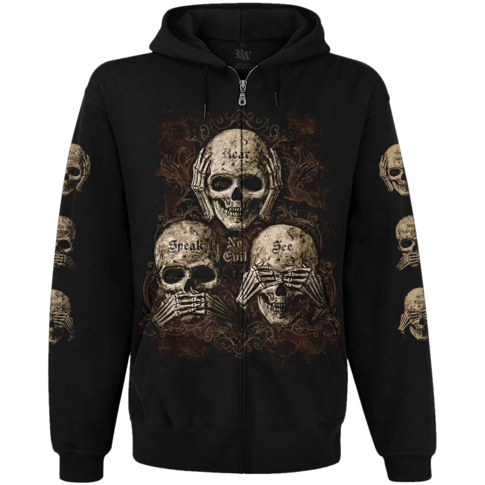 See No Evil, Hear No Evil, Speak No Evil Kangaroo Pocket Hoodie with a Zipper