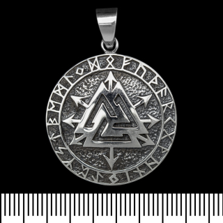 Valknut (Directions of the Worlds) pendant in a runic circle (silver, 925 assay value) (sp-169)