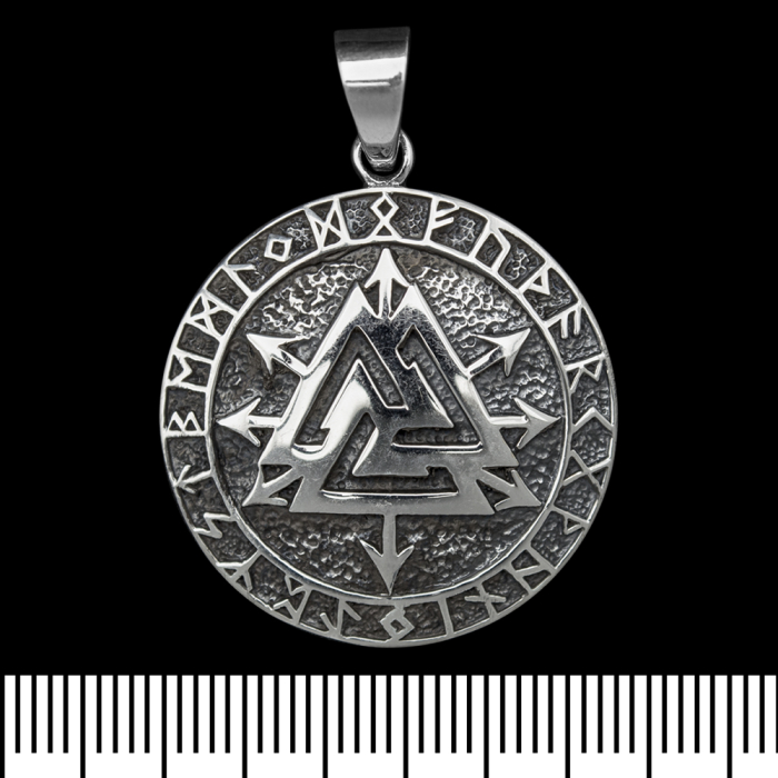 Valknut (Directions of the Worlds) pendant in a runic circle (silver, 925 assay value) (sp-169) Valknut (Directions of the Worlds) pendant in a runic circle (silver, 925 assay value) (sp-169)