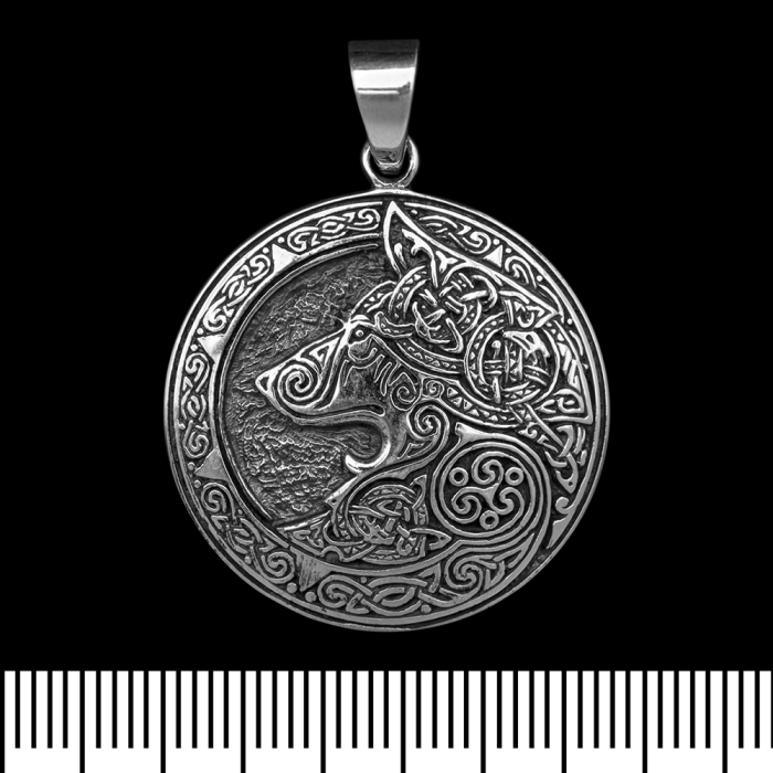 Pendant Wolf (Fenrir) Scandinavian pattern with trixel (silver, 925 sample) (sp-170)