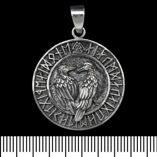 Pendant of Odin's Raven in a runic circle with Valknut (silver, 925 sample) (sp-172)