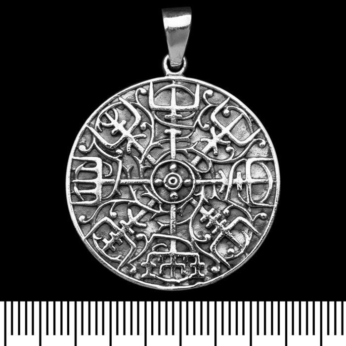 Vegvisir pendant (runic compass) with solar pattern (silver, 925 assay value) (sp-173)