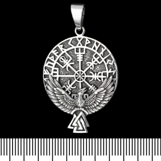 Vegvisir pendant (runic compass) and raven with valknut (silver, 925 assay value) (sp-176)