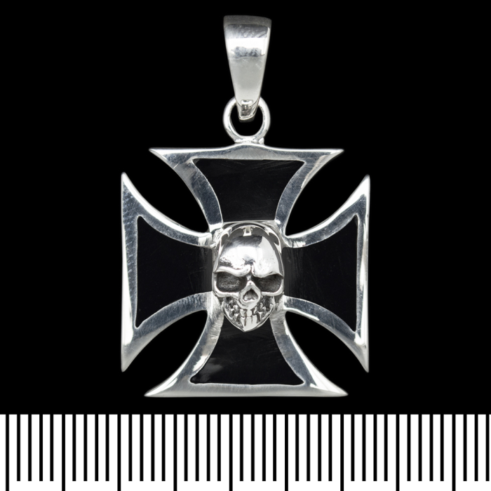 Pendant Iron cross with skull (silver, 925 sample) (sp-180)